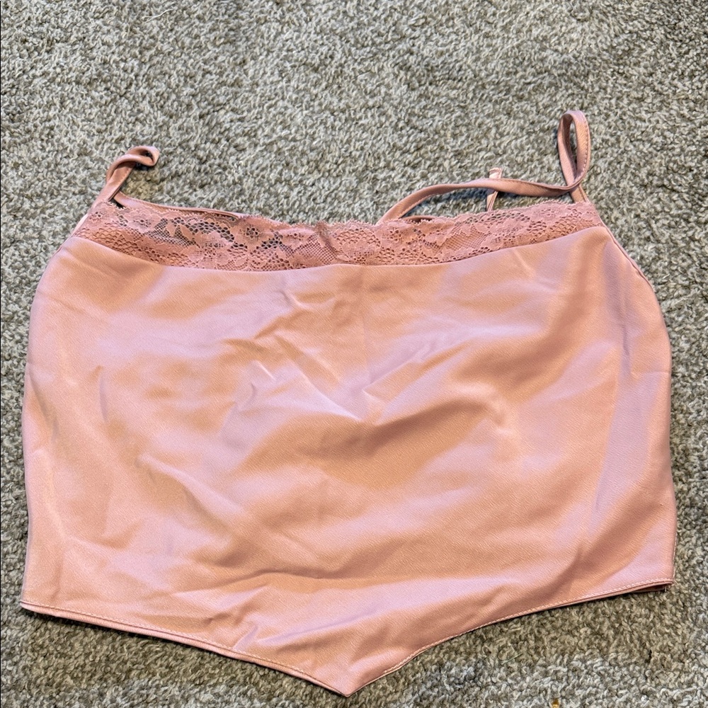 Pink satin corset going out top